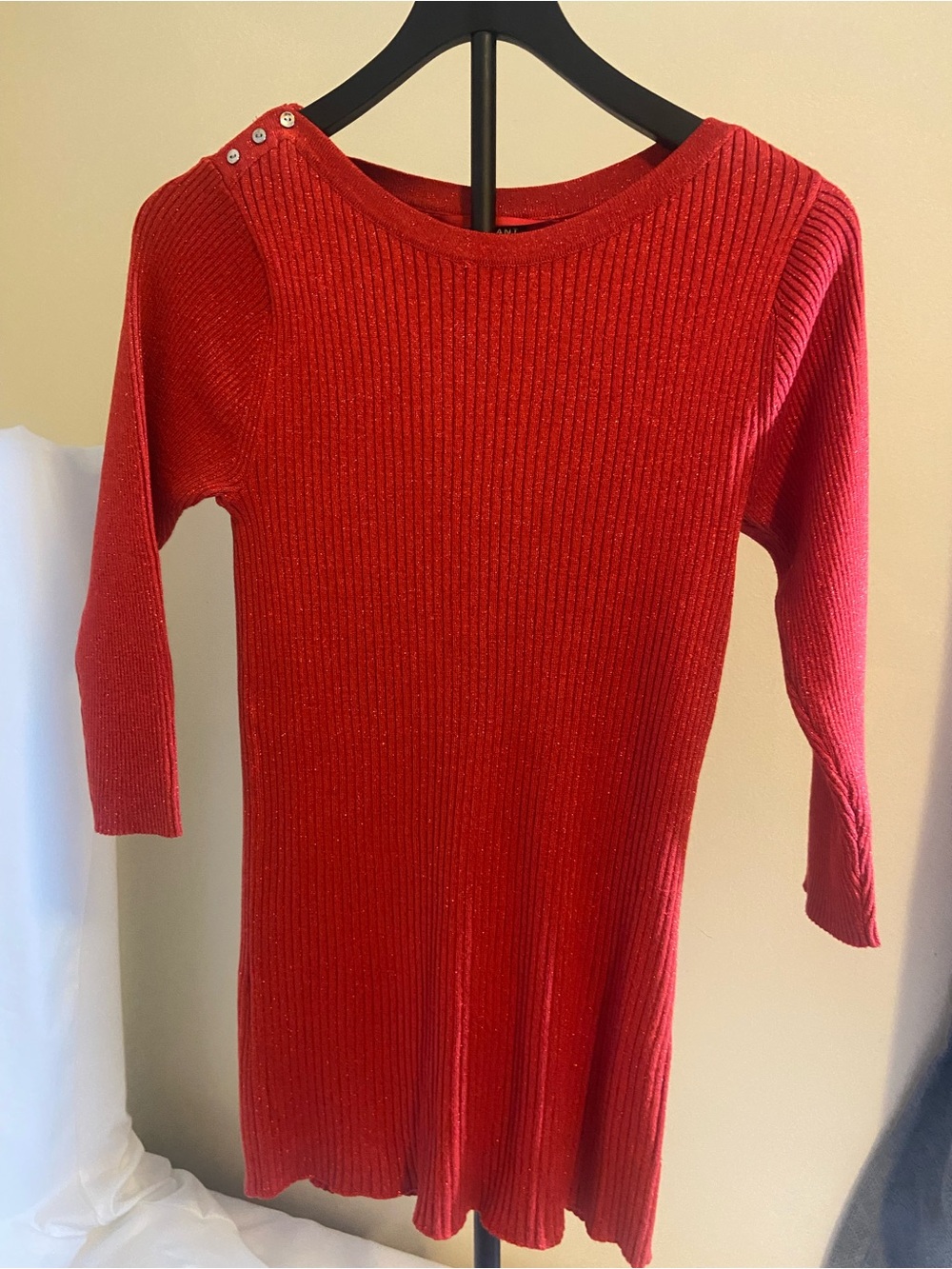 Lane Bryant Red Ribbed Long Sleeve Knit Dress with Shoulder Buttons